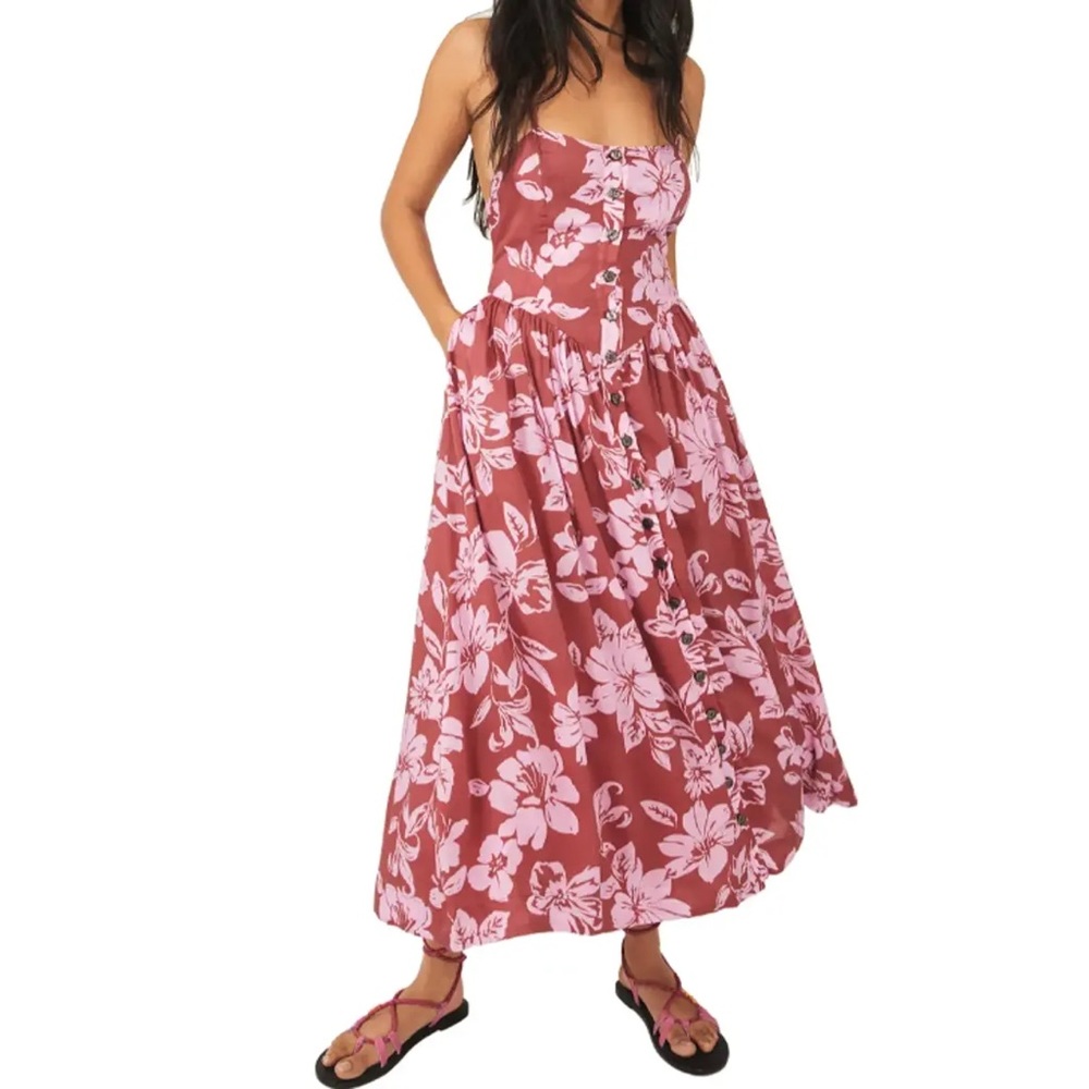 Free People Floral Print Halter Neck Dress M